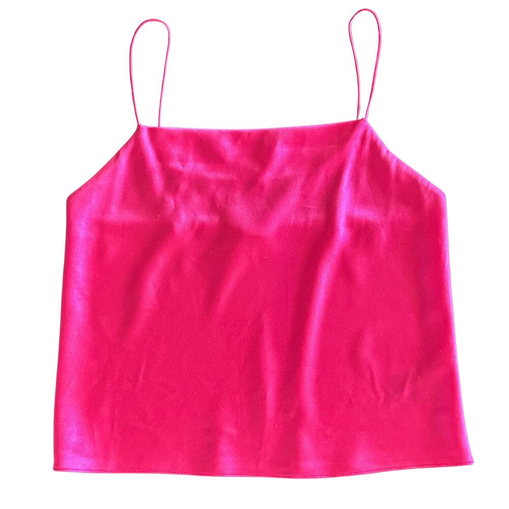 Alice + Olivia Harmon Cropped Drapey Slip Tank Satin Cami Hot Pink Medium - Picture 2 of 13